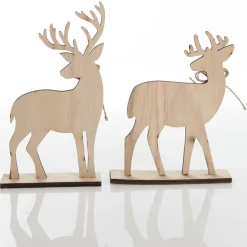 Pair of Wooden Reindeer Cutout Ornaments Christmas Birds And Animals|