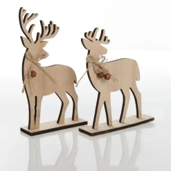 Pair of Wooden Reindeer Cutout Ornaments Christmas Birds And Animals|