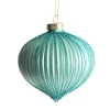 Pale Blue Glass Ribbed Onion Christmas Bauble Decorative Christmas Baubles|