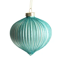 Pale Blue Glass Ribbed Onion Christmas Bauble Decorative Christmas Baubles|