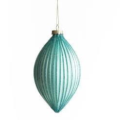 Pale Blue Glass Ribbed Teardrop Christmas Bauble Decorative Christmas Baubles|