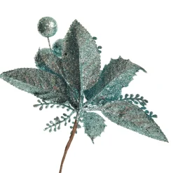 Pale Blue Glitter Ball and Leaf Pick - Set of 2 Christmas Pick|Pale Blue Glitter Ball And Leaf Pick - Set Of 2