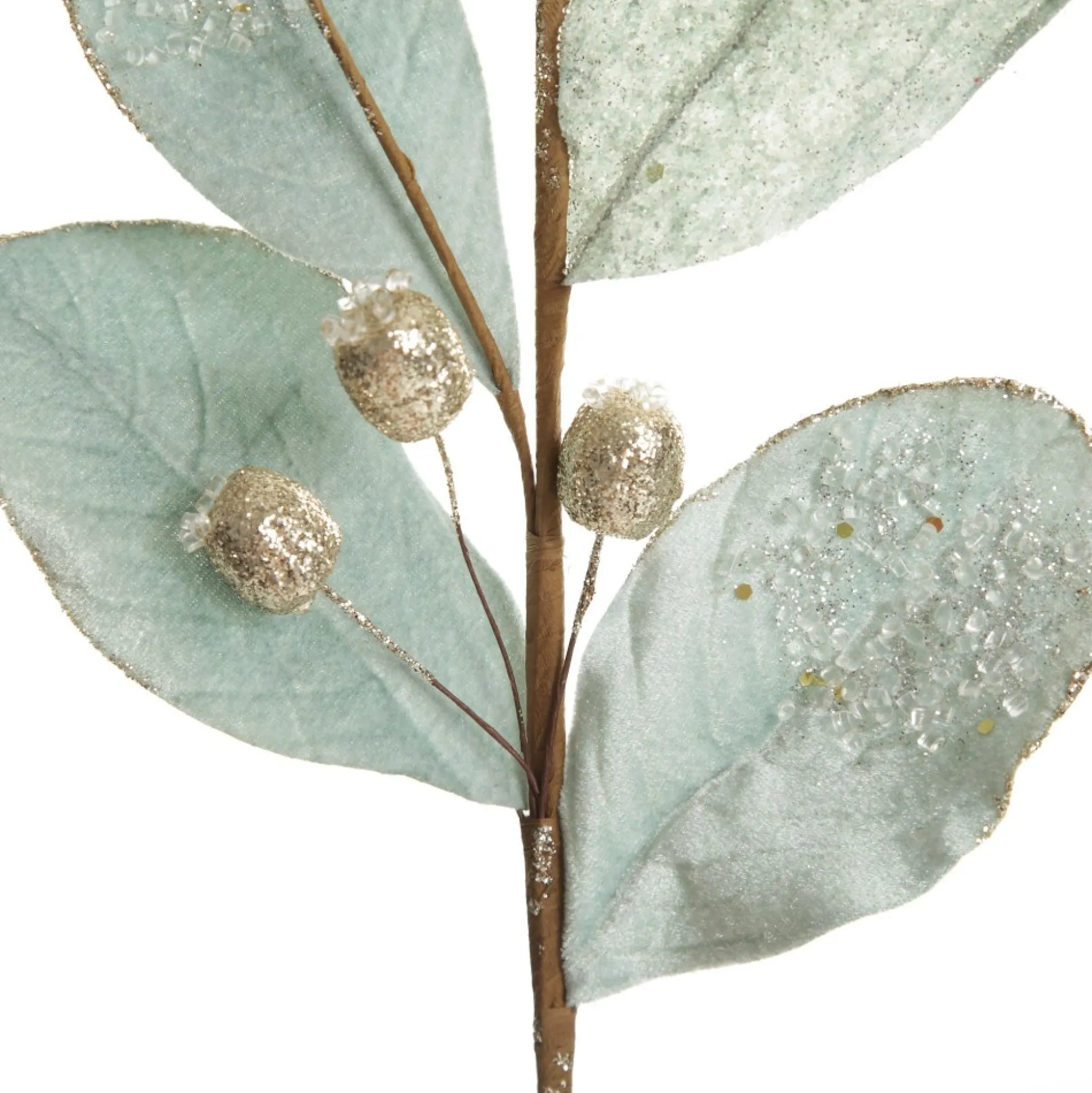 Pale Blue Mixed Leaf Christmas Spray with Beads Christmas Sprays|
