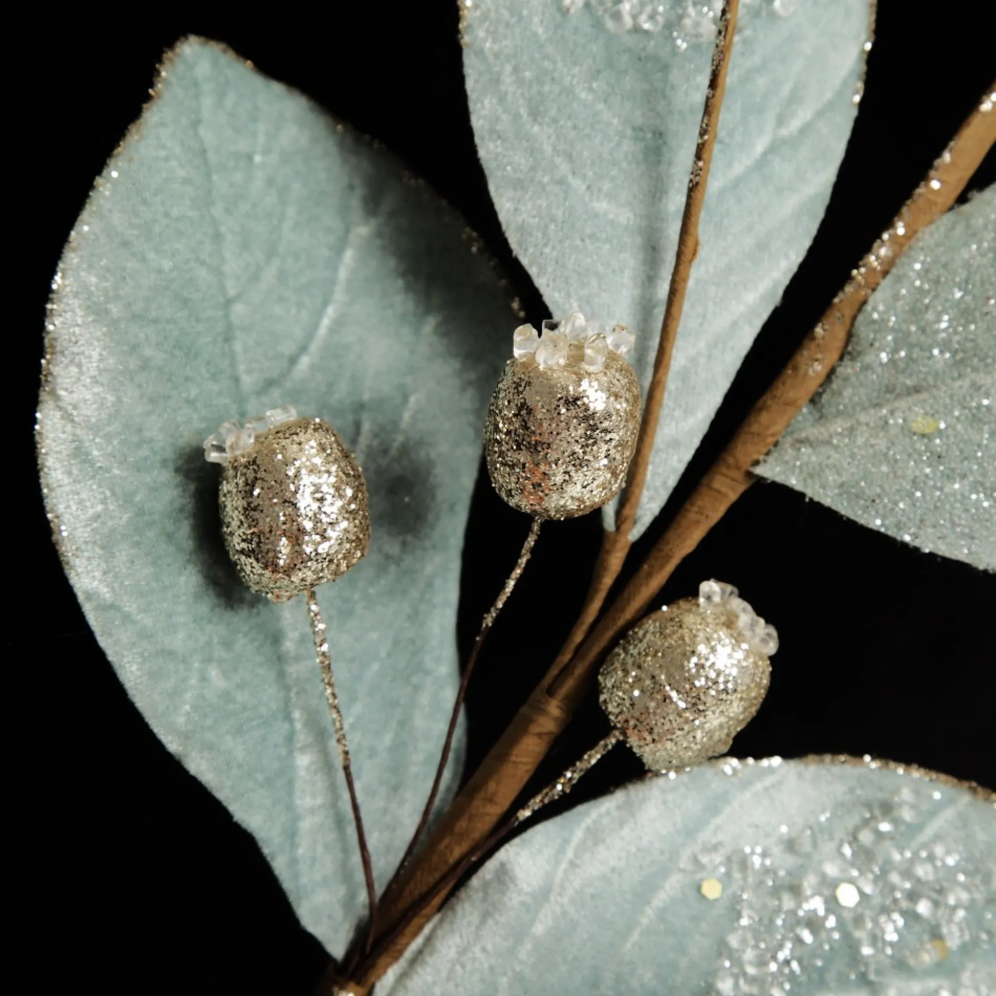 Pale Blue Mixed Leaf Christmas Spray with Beads Christmas Sprays|