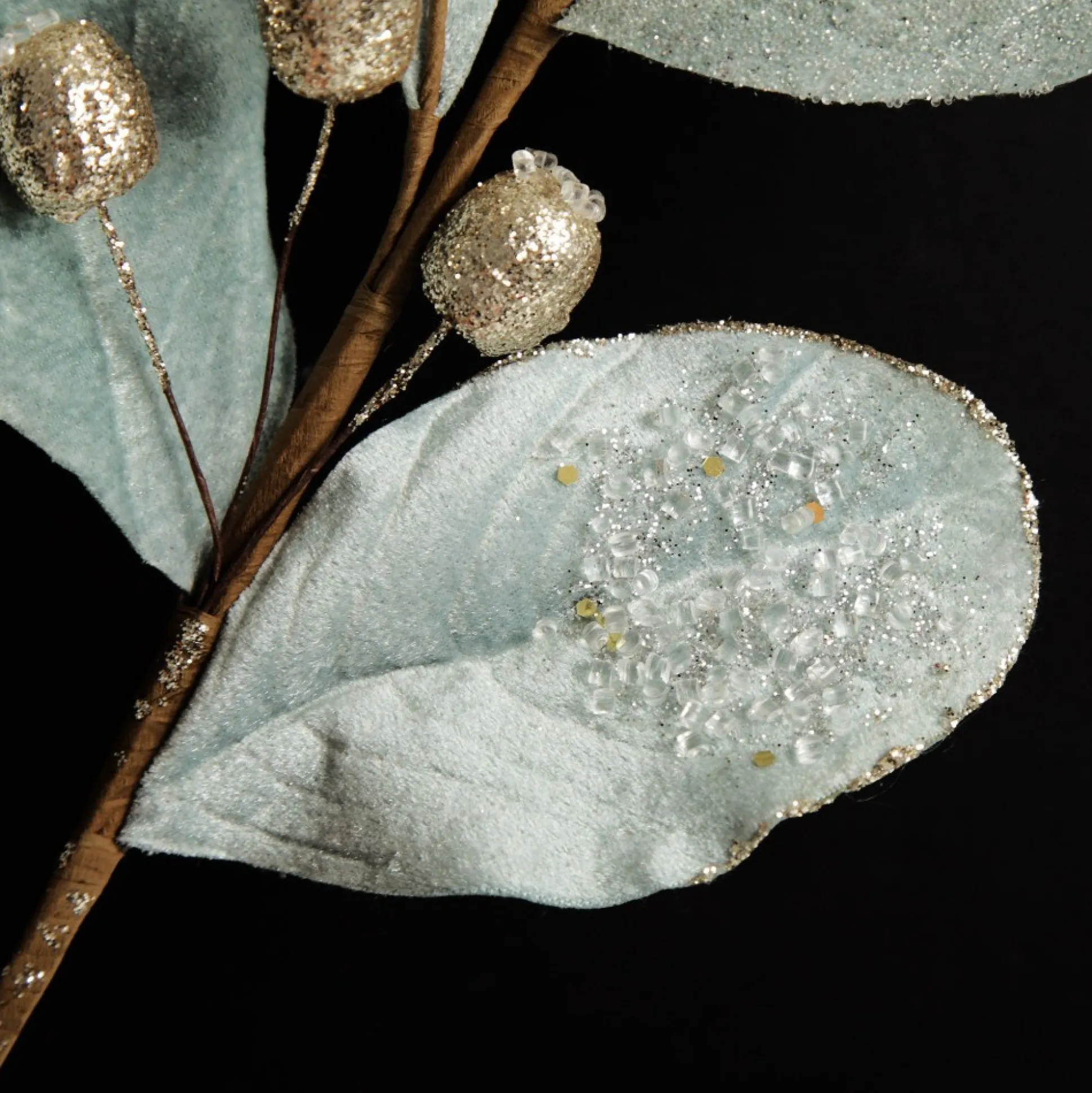 Pale Blue Mixed Leaf Christmas Spray with Beads Christmas Sprays|