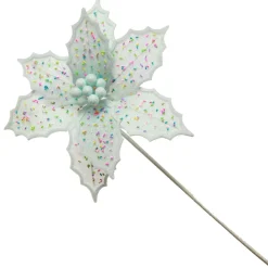 Pale Blue Poinsettia Flower Stem with Multicoloured Sprinkles Christmas Flowers|