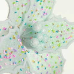 Pale Blue Poinsettia Flower Stem with Multicoloured Sprinkles Christmas Flowers|