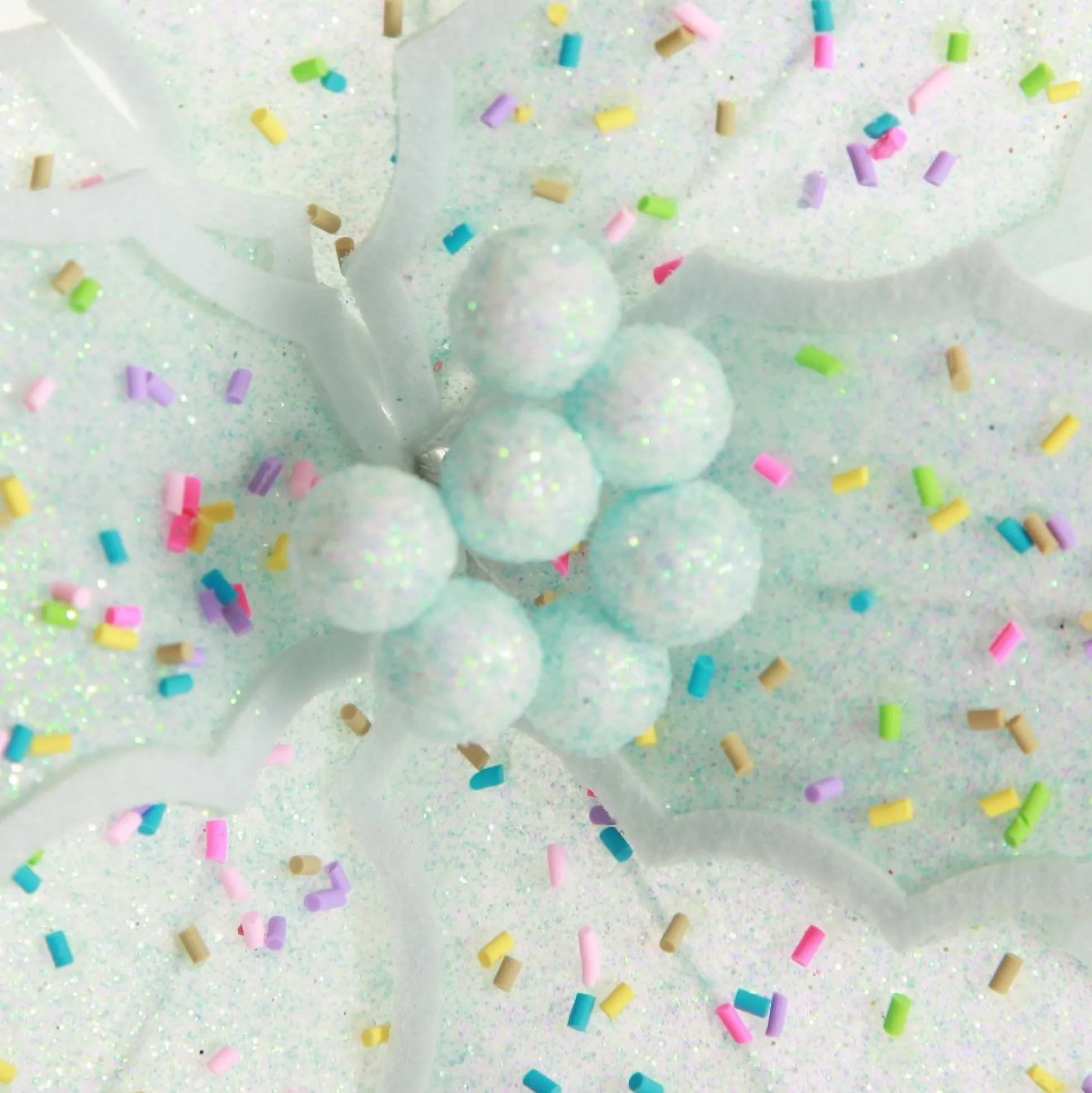 Pale Blue Poinsettia Flower Stem with Multicoloured Sprinkles Christmas Flowers|