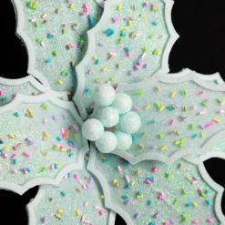 Pale Blue Poinsettia Flower Stem with Multicoloured Sprinkles Christmas Flowers|