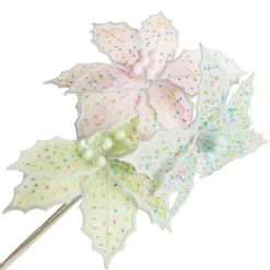 Pale Blue Poinsettia Flower Stem with Multicoloured Sprinkles Christmas Flowers|
