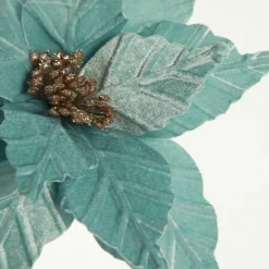 Pale Blue Velvet Embossed Poinsettia Flower Stem Christmas Flowers|