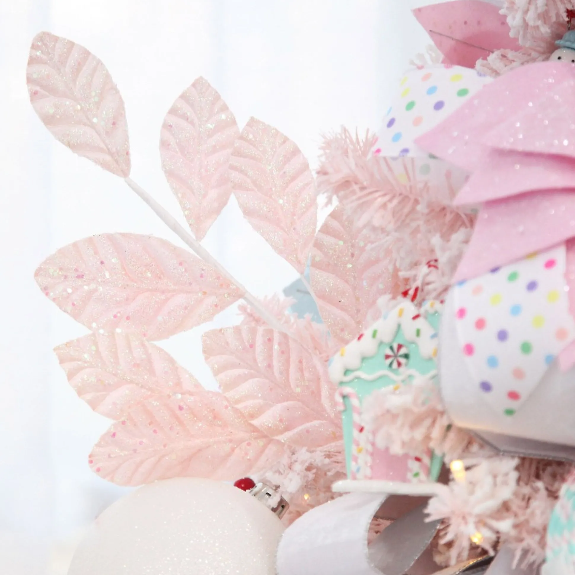 Pale Pink Glitter Leaf Spray Christmas Sprays|