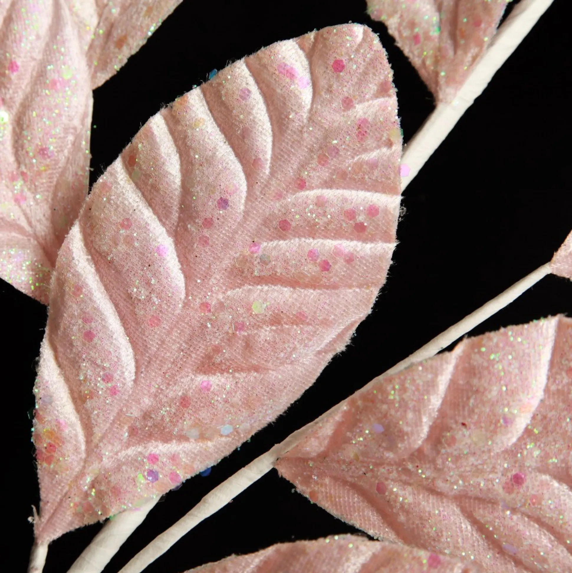 Pale Pink Glitter Leaf Spray Christmas Sprays|