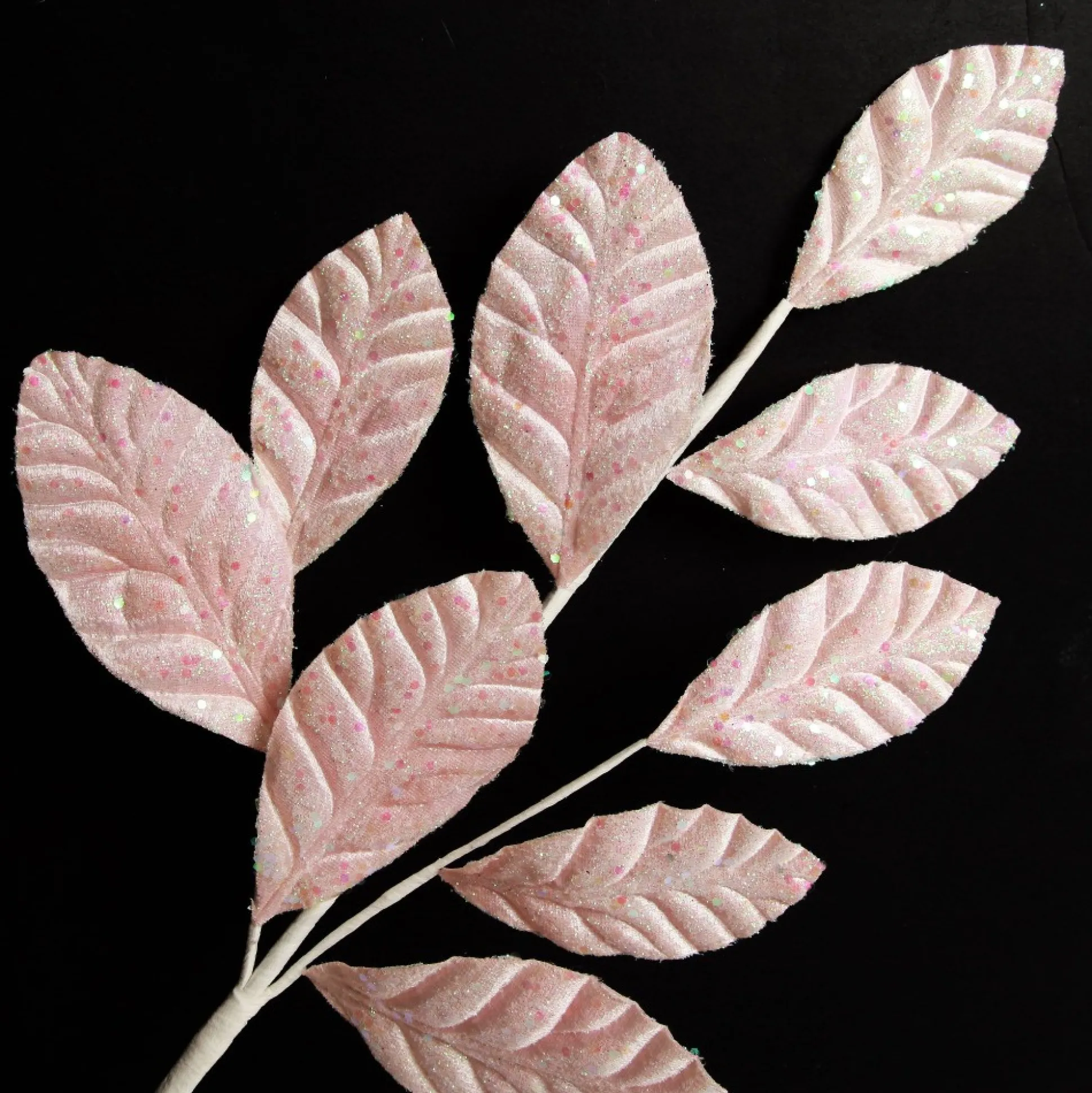 Pale Pink Glitter Leaf Spray Christmas Sprays|