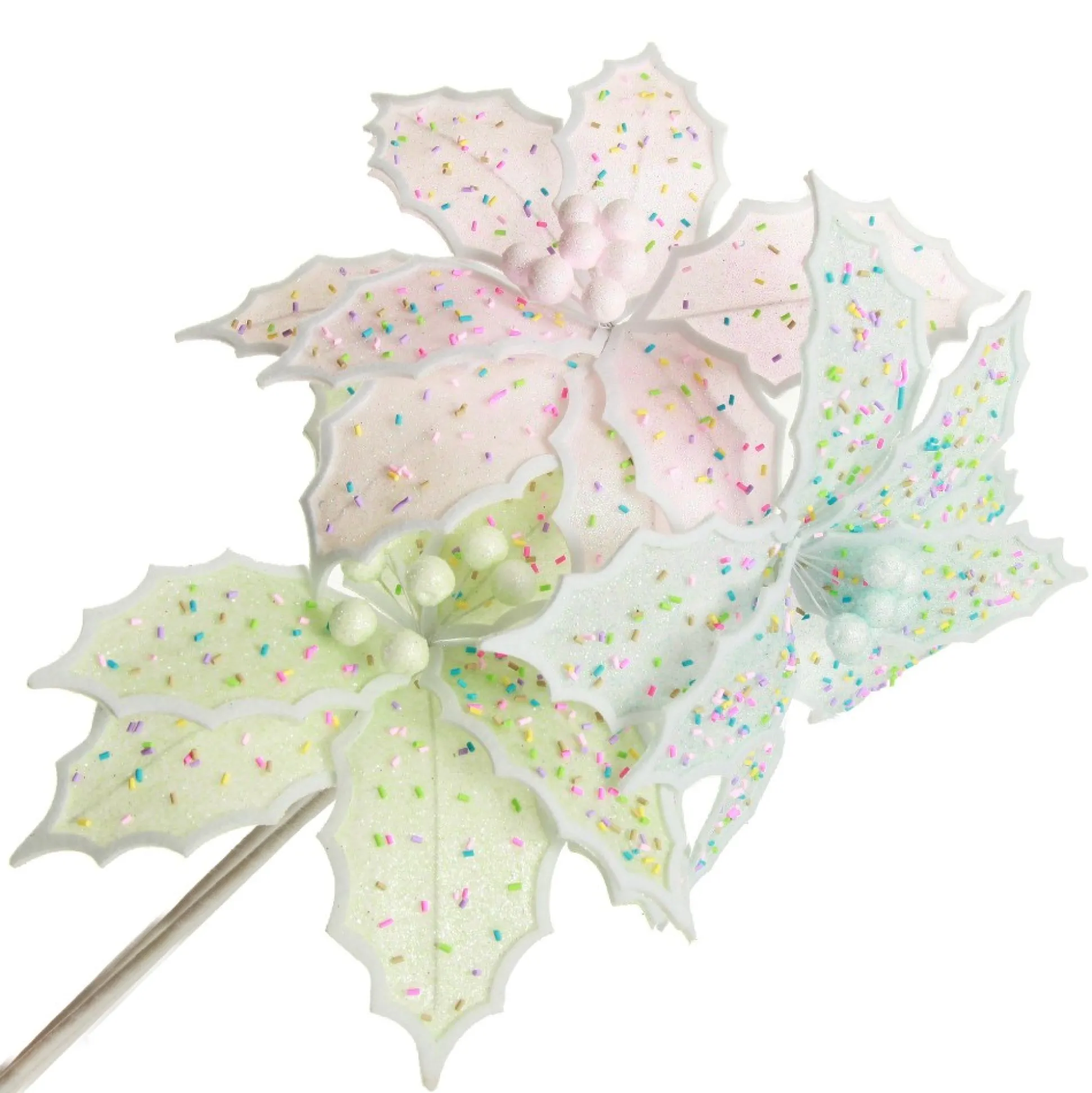 Pale Pink Poinsettia Flower Stem with Multicoloured Sprinkles Christmas Flowers|