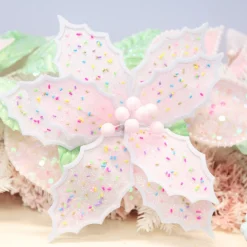 Pale Pink Poinsettia Flower Stem with Multicoloured Sprinkles Christmas Flowers|