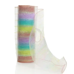 Pastel Stripe Metallic Thread Decomesh Roll Decomesh|