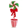 Peppermint Velvet Lollipop in Candy Cane Stripe Topiary Pot Christmas Ornaments|