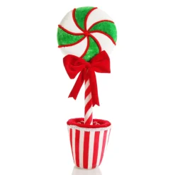 Peppermint Velvet Lollipop in Candy Cane Stripe Topiary Pot Christmas Ornaments|