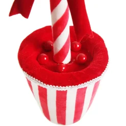 Peppermint Velvet Lollipop in Candy Cane Stripe Topiary Pot Christmas Ornaments|