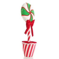 Peppermint Velvet Lollipop in Candy Cane Stripe Topiary Pot Christmas Ornaments|