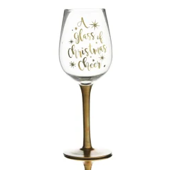Personalised 'A Glass of Christmas Cheer' Wine Glass Gold Stem Christmas Wine Glasses And Mugs|