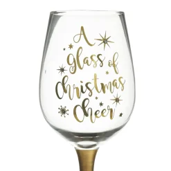 Personalised 'A Glass of Christmas Cheer' Wine Glass Gold Stem Christmas Wine Glasses And Mugs|