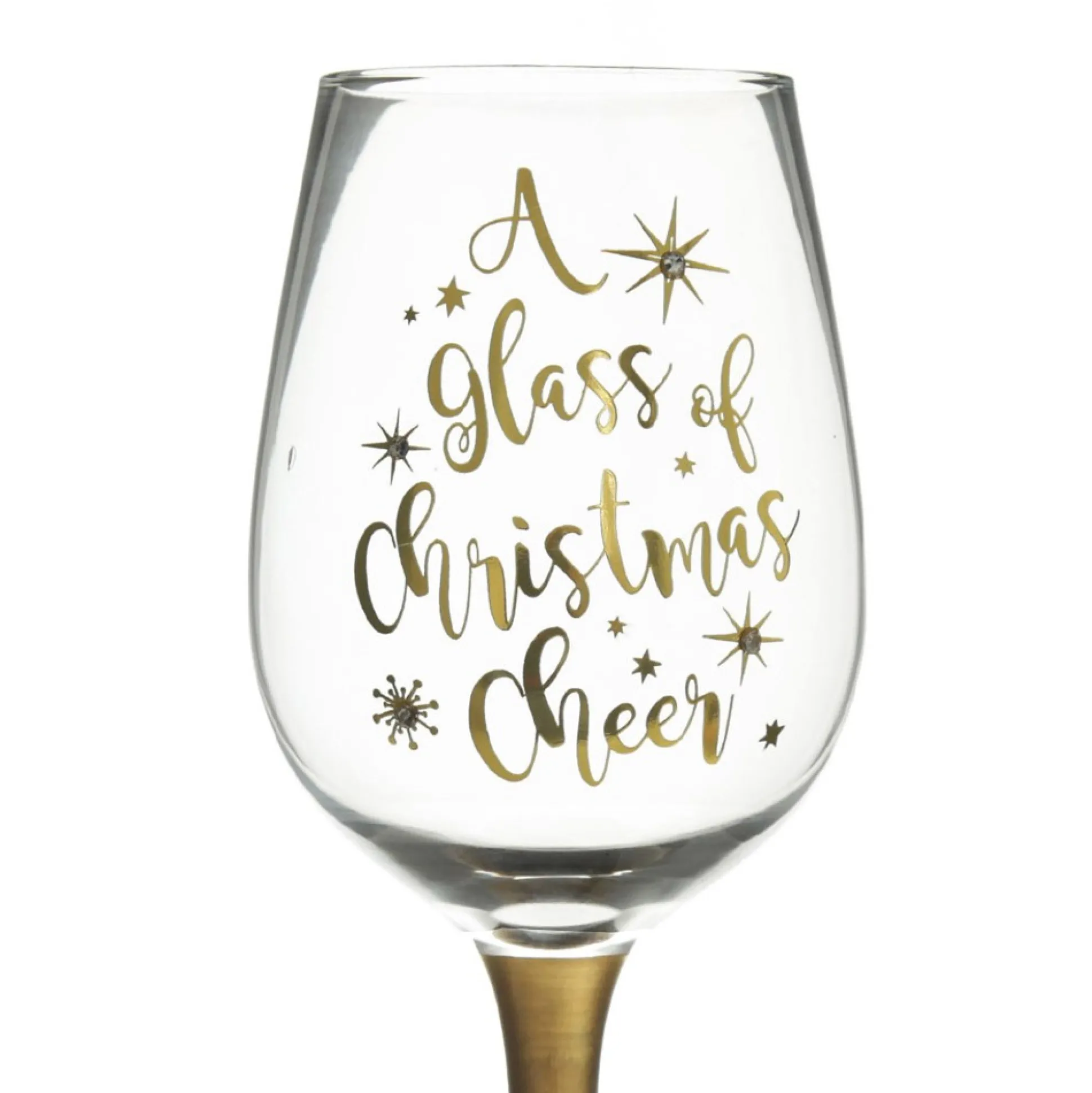 Personalised 'A Glass of Christmas Cheer' Wine Glass Gold Stem Christmas Wine Glasses And Mugs|