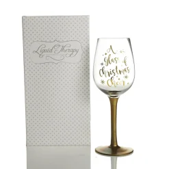 Personalised 'A Glass of Christmas Cheer' Wine Glass Gold Stem Christmas Wine Glasses And Mugs|