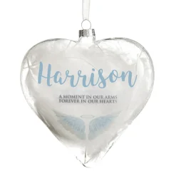 Personalised Angel Wings Feather Glass Heart Memorial Baubles|