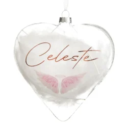 Personalised Angel Wings Feather Glass Heart Memorial Baubles|