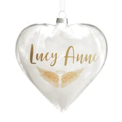 Personalised Angel Wings Feather Glass Heart Memorial Baubles|