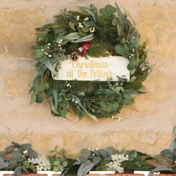 Personalised Arched Country Christmas Wood Plaque with Red Berry Christmas Plaques|