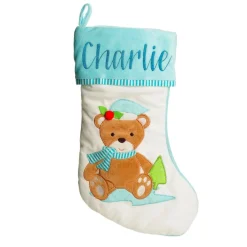 Personalised Baby Blue Teddy Bear Christmas Stocking Personalised Stockings|