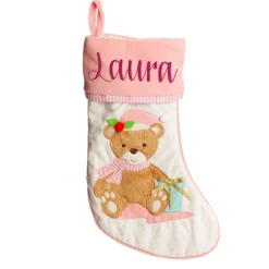 Personalised Baby Pink Teddy Bear Christmas Stocking Personalised Stockings|
