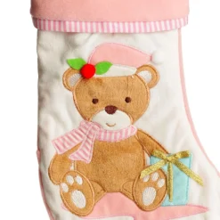 Personalised Baby Pink Teddy Bear Christmas Stocking Personalised Stockings|