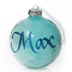 Personalised Blue Feather Clear Glass Christmas Bauble Personalised Baubles|