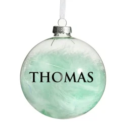 Personalised Blue Feather Clear Glass Christmas Bauble Personalised Baubles|