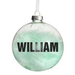 Personalised Blue Feather Clear Glass Christmas Bauble Personalised Baubles|