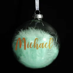 Personalised Blue Feather Clear Glass Christmas Bauble Personalised Baubles|