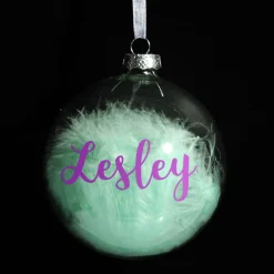 Personalised Blue Feather Clear Glass Christmas Bauble Personalised Baubles|