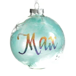 Personalised Blue Feather Clear Glass Christmas Bauble Personalised Baubles|