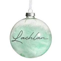 Personalised Blue Feather Clear Glass Christmas Bauble Personalised Baubles|