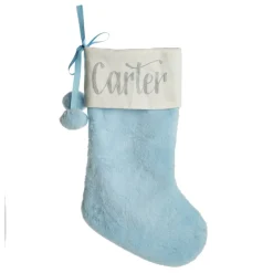 Personalised Blue Fur Christmas Stocking with Pom Poms Personalised Stockings|
