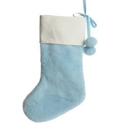 Personalised Blue Fur Christmas Stocking with Pom Poms Personalised Stockings|