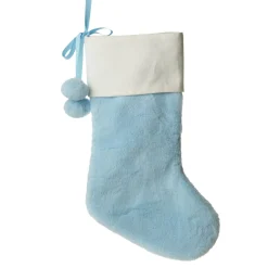 Personalised Blue Fur Christmas Stocking with Pom Poms Personalised Stockings|