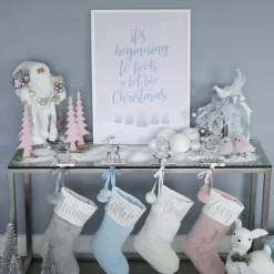 Personalised Blue Fur Christmas Stocking with Pom Poms Personalised Stockings|