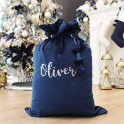 Personalised Blue Velvet Santa Sack Personalised Santa Sacks|