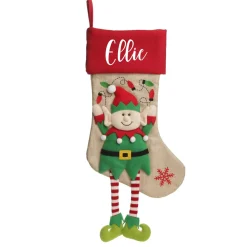 Personalised Boy Elf Christmas Stocking with Dangly Legs Personalised Stockings|
