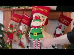 Personalised Boy Elf Christmas Stocking with Dangly Legs Personalised Stockings|
